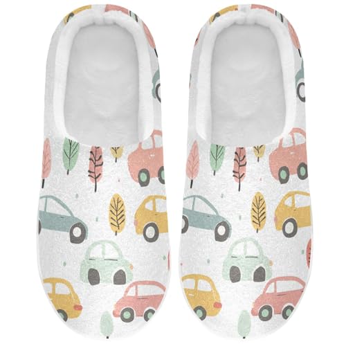 JUNZAN Colorful Cartoon Cars Women Home Cotton Slippers Closed Toe Memory Foam Bedroom Slippers for Travel Funny Presents 6-7