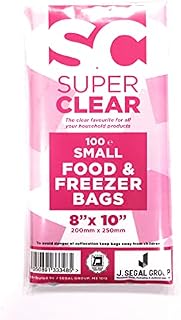 Super Clear - 100 Small Clear 8"X10" Food and Freezer Bags - 200mm X 250mm - Great for Sandwiches, Snacks and Food Storage - Poly Bags
