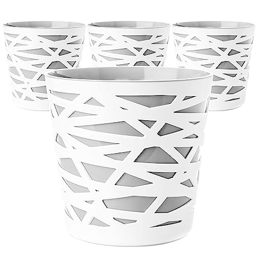 4er Set Blumentopf Ãœbertopf, 2 in 1, stabilem Kunststoff, mit herausnehmbarem Einsatz, Durchmesser 15 cm, Höhe 15 cm, grau/weiÃŸ