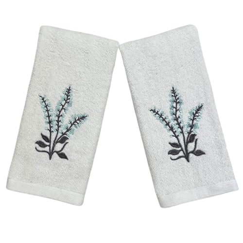 Serafina Home Floral Guest Hand Fingertip Towels for Bathroom or Bath, Light Blue Flowers and Leaf Design, 2 Piece Ashley Set, 100% Cotton, 12