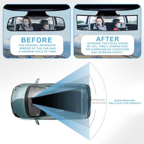 OBTANIM Car Rearview Mirror 12 Inch HD Glass Anti Glare Clip On Panoramic Wide Angle Car Interior Rear View Mirror Accessories for Car SUV Trucks (White)
