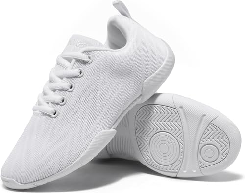 Image of BAXINIER Girls White Cheerleading Shoes Breathable Youth Cheer Competition Sneakers Athletic Training Dance Tennis Walking Shoes