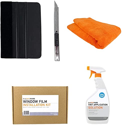 DIY-4PCS Window Tint Film Installation Tool Kit with Black Felt Squeegee, Utility Knife, 1 Microfiber Towel, and 500ml Tint Mix Spray Bottle by Snapguard Solution