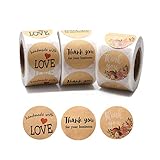 Thank You Stickers Hand Made with Love Thank You for Your Business Stickers Natural Kraft Stickers Set 1.5' Round - 1000 Stickers