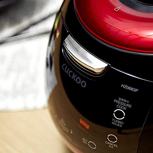 Cuckoo Crp-Hz0683Fr | 6-Cup (Uncooked) Induction Heating Pressure Rice Cooker | 13 Menu Options, Auto-Clean, Voice Guide, Made In Korea | Black/Red #TOP6