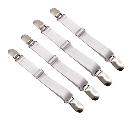 Outman 4 Pcs Multifuction Adjustable Elastic Stocking Clip Garter Suspender (4pcs White)