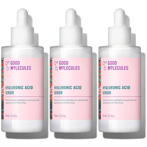 Good Molecules Hyaluronic Acid Serum for Face, 2.5 fl oz, Pack of 3 | Deeply hydrates to plump the look of fine lines. Boosts skin hydration after one use. All skin types.
