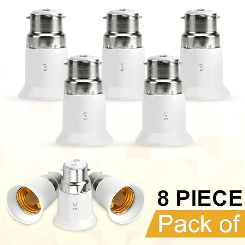 Image of GLUN LED Bulb Converter Holders (B22 Pin to E27 Ring), Pack of 8 White Bulb Pins Converter, for Office, Basement, Room, & Home Use