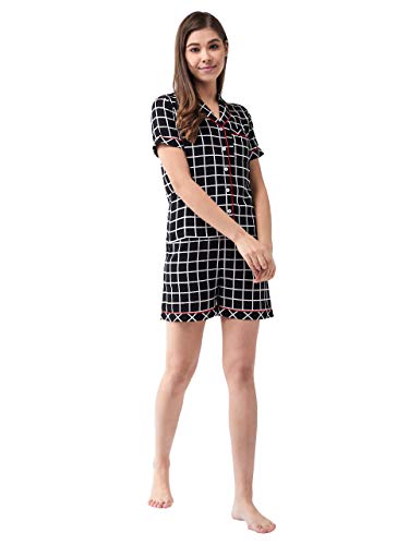 Image of Miss Chase Women's Black Collared Short Sleeves Printed Regular Top & Shorts Set with 2 Side Pockets
