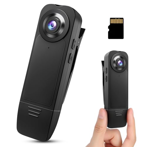 Minicámara corporal 1080p con tarjeta de memoria de 64 GB, cámara corporal HD 1080p, cámara pequeña sin Wi Fi, cámara corporal portátil, grabación de audio y video, minicámara de vigilancia portátil c