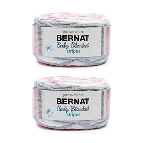 Image of Bernat Baby Blanket Stripes Yarn for Crocheting, Ballerina, 2-Pack | #6 Super Bulky Yarn, 100% Polyester, Chenille Yarn for Crocheting, Knitting & Baby Blankets, 220yds, 300g /10.5oz per skein