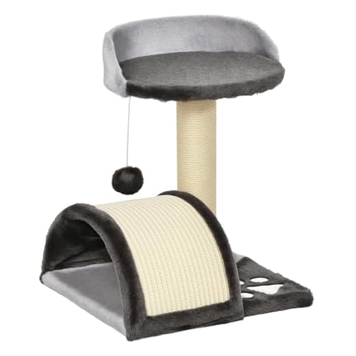 PawHut Arbre à Chat griffoir grattoir Design Jeu Boule Suspendue + Plateforme Peluche sisal Naturel Gris foncé