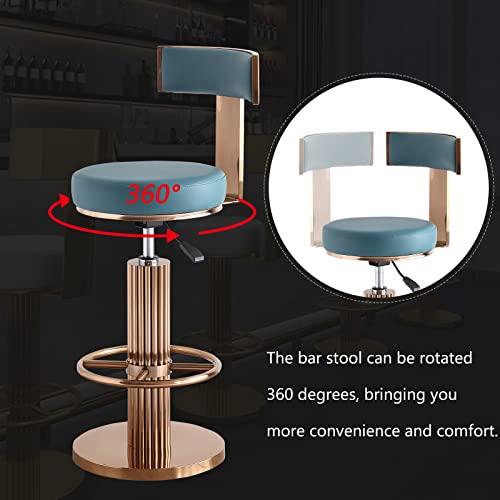 Image of FUNROLUX Swivel Bar Stools with Backrest, Modern Adjustable Height Counter Stool with Stainless Steel Legs and Comfortable Cushion, Rose Bar Chairs for Kitchen Island Counter (Blue)
