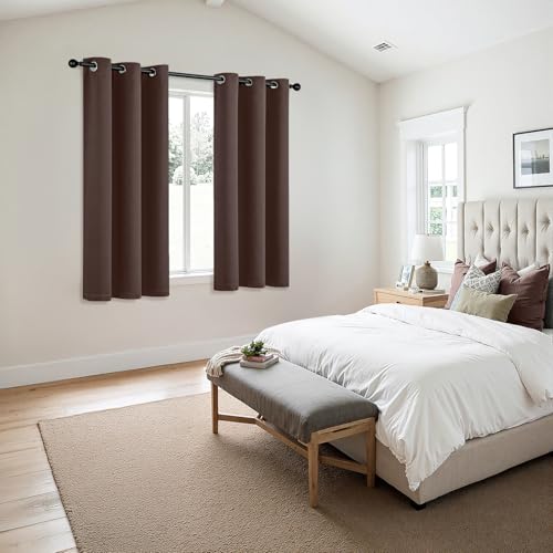 Image of MIULEE Blackout Curtains for Bedroom Living Room 2 Panels, Thermal Insulated Room Darkening Drapes Grommet Noise Reducing Light Blocking Window Treatments 45 Inches Long 40x45 Inch Dark Brown