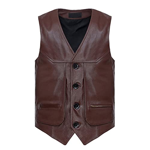 Chaleco de cuero para hombre abrigo slim negro de un solo pecho XXXL 5
