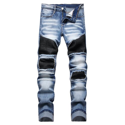 XIXIMMTIAN Biker Jeans for Men, Regular Slim Fit Ripped Straight