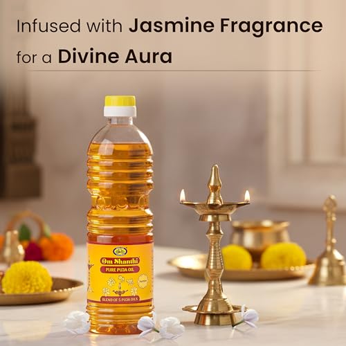 Image of Om Shanthi POOJA MADE PURE Cycle Pure Om Shanthi Puja Oil, Blend of 5 Puja Oils with Jasmine Fragrance for Daily Puja, Festivals - Pack of 1 /500ML Per Pack
