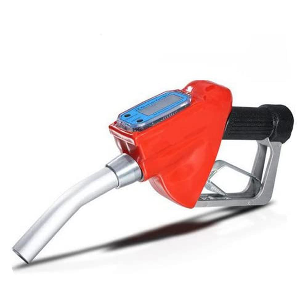Pistola de suministro de combustible de 25 cm con dispensador de boquilla de aceite diesel de gasolina de entrada de 1 pulgada con medidor de flujo digital de alta precisión color rojo