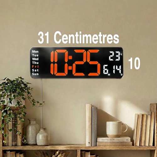 Image of Opis Technology Clock 1XL - Digital Wall Clock Large LED (31 cm), Blue /White, Cable Operated (Not Battery), with Remote Control, Temperature and Automatic Brightness, Ideal for Kitchen, Gym and Office