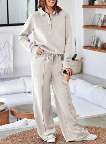 Aleumdr Women's 2 Piece Outfits Sweatsuit Oversized Sweatshirt Wide Leg Sweatpants Matching Lounge Set 20242