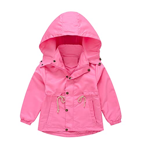 Kids Boys Girls Winter Coat With Pocket Hooded Jacket Toddler Zipper Windproof Outwear Weather (Hot Pink, 5-6 Years)