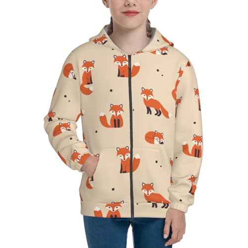 Vintage Cute Little Red Fox Kids Pullover Hoodies Boys Zip Up Sweatshirts Girls Athletic Clothes with Pocket3