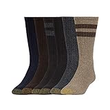 GOLDTOE Men's Harrington Crew Socks, Multipairs, Brown/Grey/Blue (6-Pairs), Large
