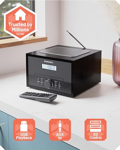 Image of Home Stereo System with CD Player Bluetooth & Radio | 40W FM Radio, Solid Wood Build, and 30 Presets | Multi Format Support, CD Player for Home, Compact Music System | Oakcastle Hifi400