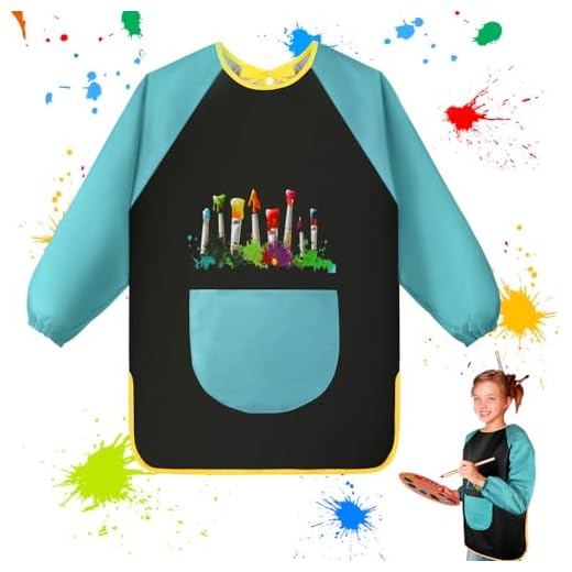 OSDUE Malschürze für Kinder, Kinderschürze mit Taschen, Malkittel Kinder, Bastelschürze, Wasserdicht Malkittel für Schule Kunst Malerei, Kochen, Laboraktivität, 7-12 Jahre Junge/Mädche