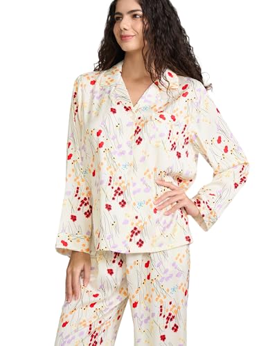 Image of YiNi LuLu Womens Silk Satin Pajamas Set Button Down 2 Piece Pjs Long Sleeve Oversized Sleepwear with Pockets