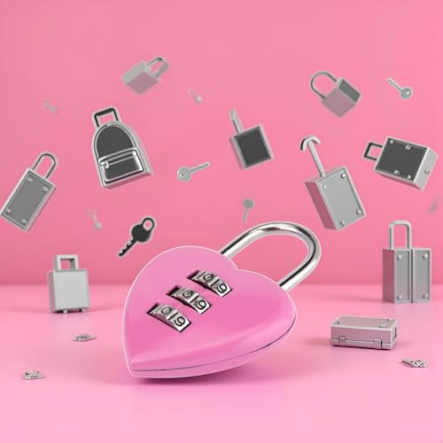 Image of Pink Love Heart Shape Combination Padlock for Girls Women,Mini 3-Digit Password Resettable Code Locker Lock for School，Padlocks and Hasps，Combination Padlocks