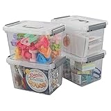 Jekiyo Clear Plastic Storage Bin, 6 Quart Latching Box Container with Lid, 4 Packs