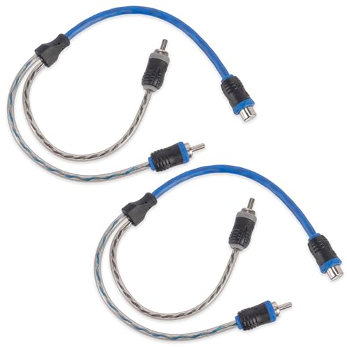 NVX® XIV2M Oxygen Free Copper 1 Female to 2 Male Y-Adapter Twisted Pair V-Series Car Audio RCA Audio Interconnect Cable with Shielded Noise Reduction and Split-tip Silver-Plated Ends (2-Pack)
