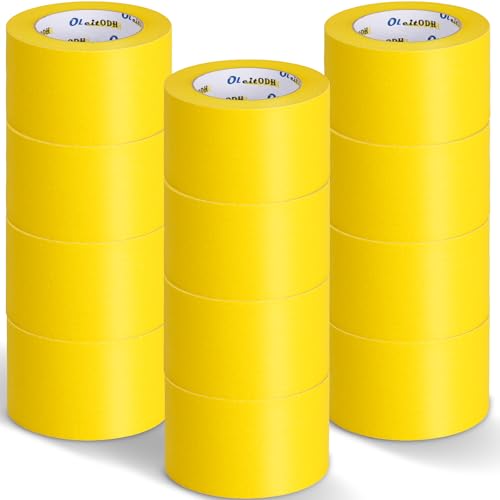 Image of Oleitodh 12 Rolls Yellow Painters Tape Bulk 3 inch x 60 Yards, Painters Masking Tape No Residue Wall Painting Tape Artist Tape Trim Edge Finishing Tape for Wall Painting Decoration DIY Supplies