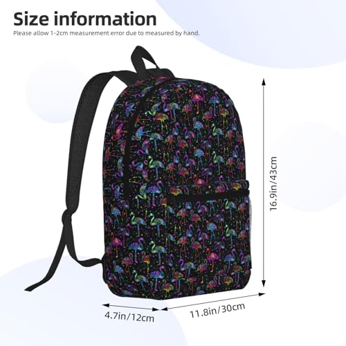 Neon Rainbow Flamingo Fashionable Daypack 17 Inches Zippers Backpack Double Shoulder Bag for Women Men2