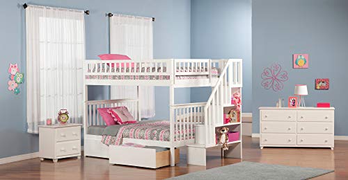 Afi Woodland Staircase Bunk Full Over Full With Turbo Charger And Urban Bed Drawers In White #TOP2