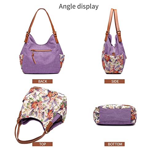 Image of Worldlyda Women Canvas Hobo Purse Multi Pocket Tote Shopper Shoulder Bag Casual Top Handle handbag with Embroidery Ethnic