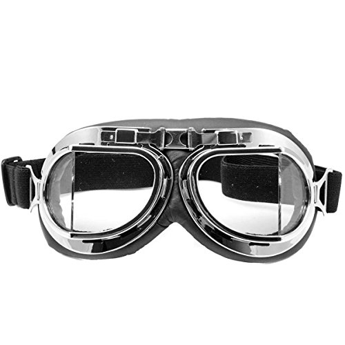 Nsstaru00a0u0096u00a0Gafas cromadas para moto, scooter, bicicleta o motocross, protección contra el viento y los rayos UV, diseño de piloto de la RAF, color transparente, tamaño Tamaño libre