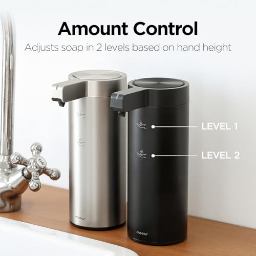 Image of Automatic Liquid Soap Dispenser Stainless Steel Touchless Hand Soap Dispenser with Waterproof IPX5 Motion Sensor Dish Soap Dispenser for Kitchen Bathroom (Rechargeable (Black))