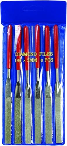SE 74330DF 6-Piece Flat Diamond Grit File Set - Multi-Grit for Metals, Glass, Stones - 7" Length, 2" Diamond Surface, Round Handles - Includes PVC Pouch