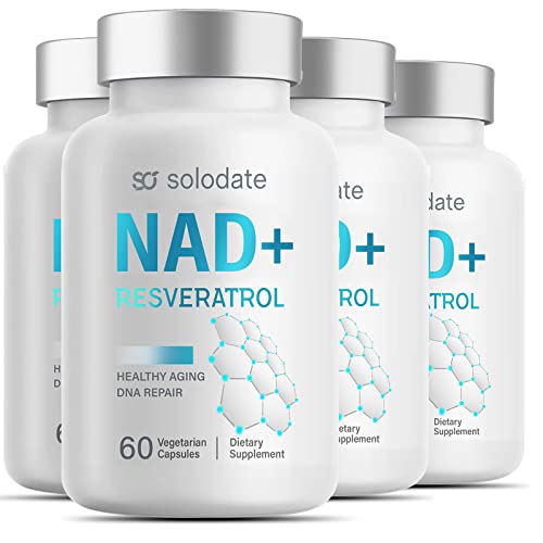 solodate 99% Purity NAD Supplement, 4-in-1 Upgraded NAD Resveratrol Supplement 1000mg Per Serving for Maximum Anti-Aging, Immune and Energy Support - 240 Capsules