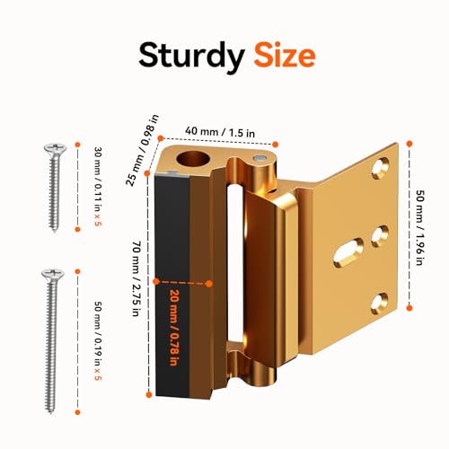 Tonitrui Home Security Door Reinforcement Lock for Front/Inward Swing Doors - Upgraded Reinforced 1200lbs Capacity, Night Kids Safety Metal Flip Deadbolt Latch (4Pack Gold) by Tonitrui - Image 6