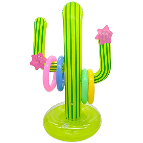 Inflatable Cactus Ring Toss Game Set with 4 Pcs Inflatable Rings - Hawaiian Pool Games Cactus for Summer Party Supplies Favors - Pool Beach Party Decoration Supplies