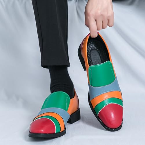 Mens Fashion Multicolored Patchwork Leather Slip-On Dress Loafers Casual Pointed Toe Non-Slip Derby Shoes for Casual Dress Prom Party Wedding2