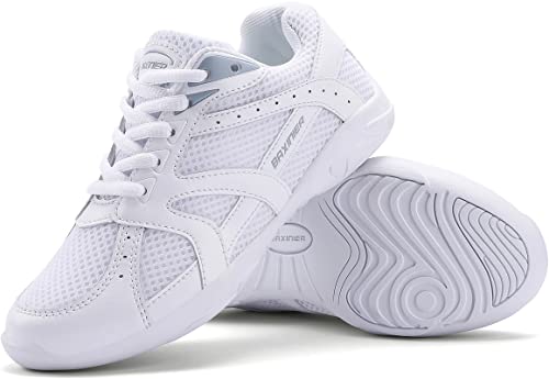 Image of BAXINIER Youth Girls White Cheerleading Dancing Shoes Athletic Training Tennis Walking Breathable Competition Cheer Sneakers