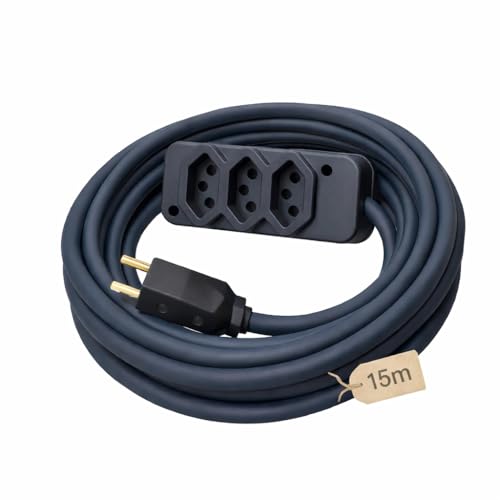 Extensão Elétrica Profissional Reforçada, 15 Metros, 3 Tomadas, Preto