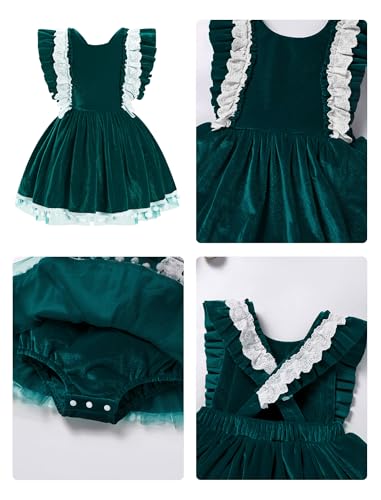 IMEKIS Newborn Baby Girl Velvet Christmas Outfit Ruffle Sleeve Romper Tulle Dress Fall Wedding Birthday Party Clothes4