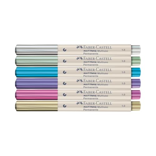 Marcador MultiMark Multisuperfície Permanente Faber-Castell - 6 Cores Metálicas, 1.0 (1 pacote c/ 6