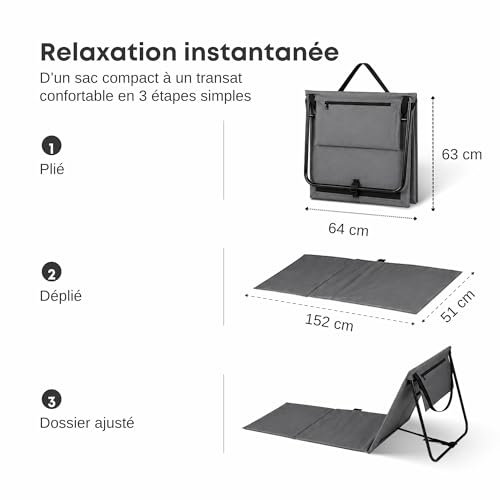 Chaises de plage légères pliables pour éviter le sable chaud | Pack de 2 tapis gris - 3