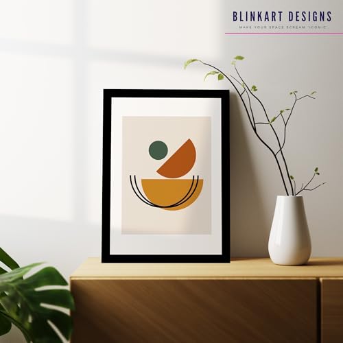Image of BLINKART Vintage Bauhaus Retro Geometric Aesthetic Poster Gallery | Colorful Wrap Framed For Home Office Studio Living Room Modern Art Studio Decoration Abstract Shapes | (d62) | 13x10 Inch